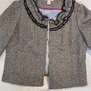 LOFT Gray Ruffle Trim Blazer